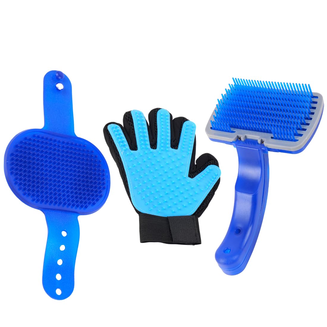 Pet Grooming Set with SelfCleaning Brush and Deshedding Glove, Professional Dog Cat Grooming Kit, Blue and Black, 2 Piece Set(P