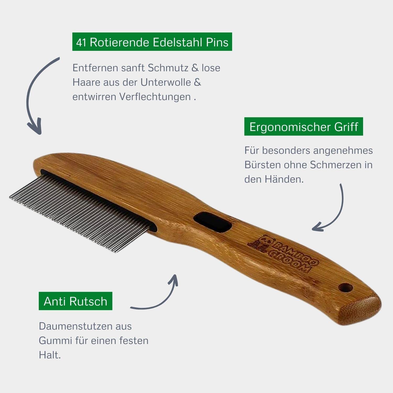 Alcott Bamboo Groom Rotating Pin Comb With 41 Rounded Pins For Pets