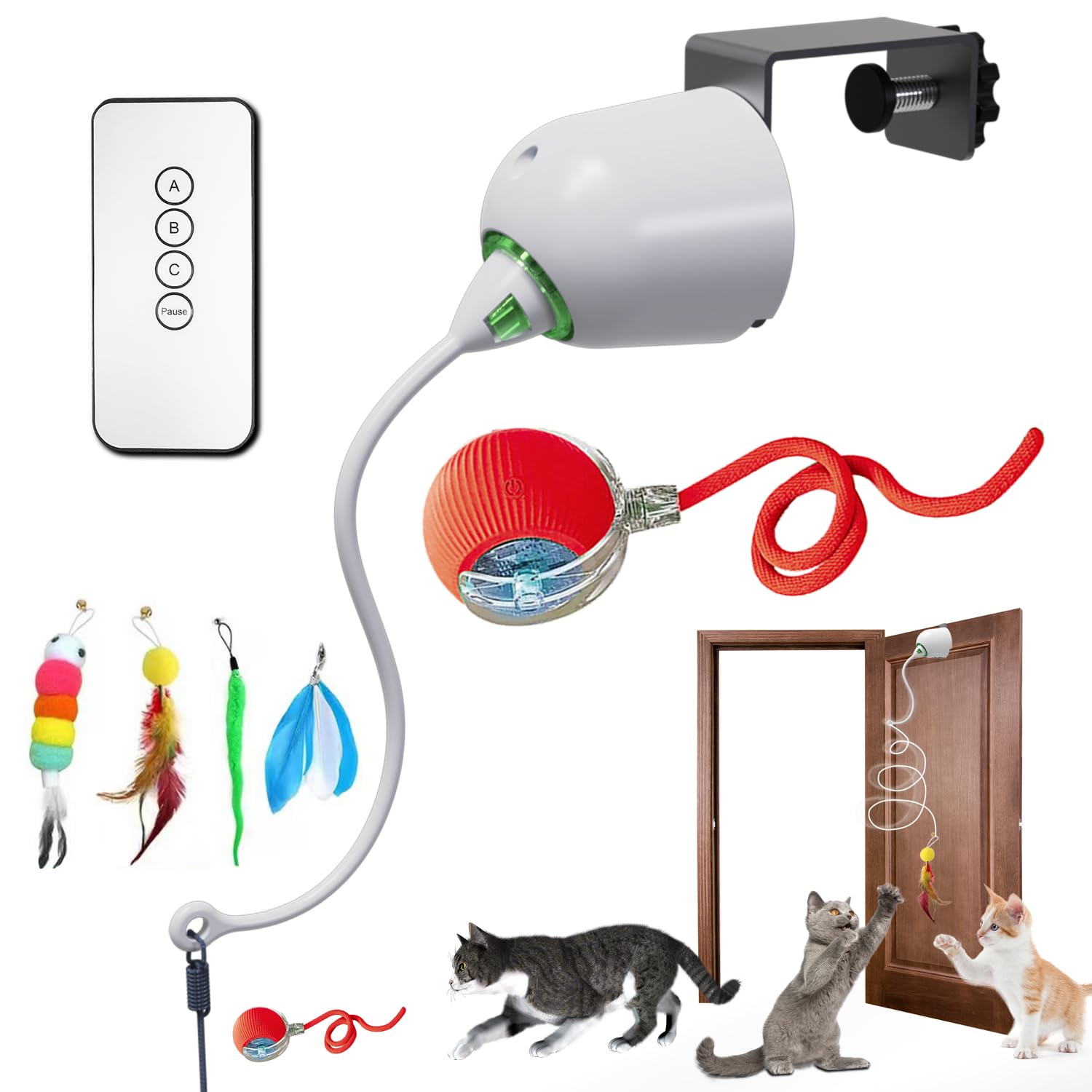 Scsuupoee Cat Toys Hanging Door Electric And Moving Ball, Cats Toy Interactive For Indoor For Bored Feather Toys Kitten Recharge