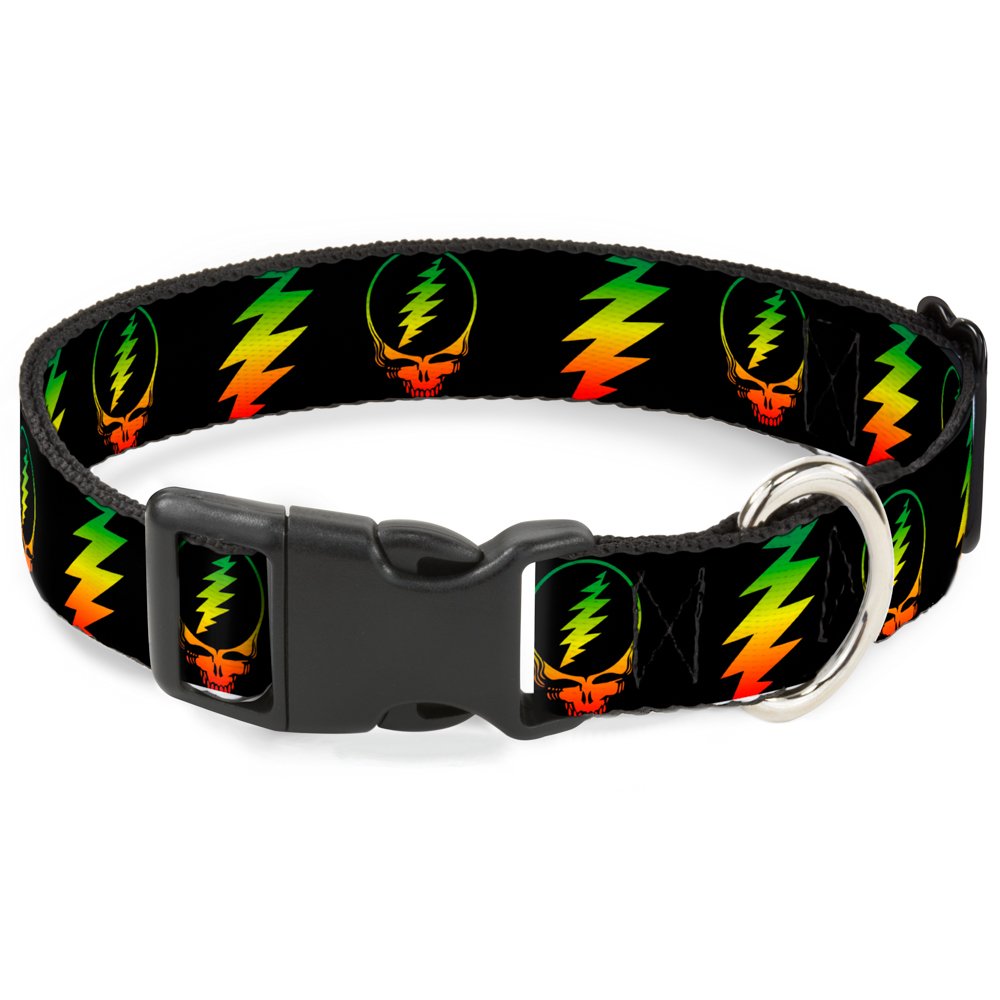 Buckle-Down Dog Collar Plastic Clip Steal Your Face Lightning Bolt Repeat Black Rasta 15 To 26 Inches 1.0 Inch Wide, Pc-Wgd018-L
