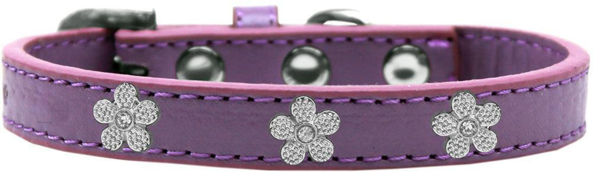 Mirage Pet Products 1 and 3 Heart Black Pet Collars with Pink Hearts, 3 Hearts, Size 10