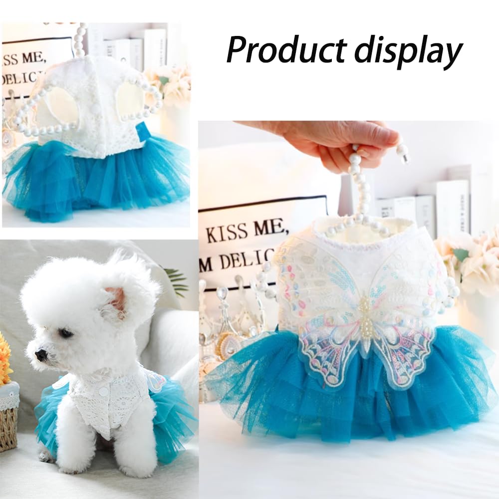 Aniac Butterfly Dog Dress With Blue Tutu Funny Pet Clothes With Wing Girl Puppy Dress For Small Dog Pet Butterfly Costume Holida