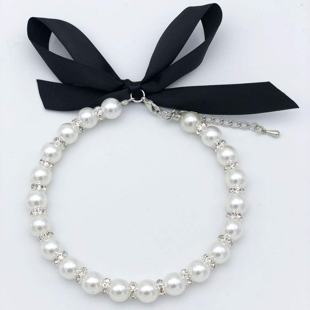 Petfavorites Diamond Dog Pearls Necklace Jewelry For Small Dogs Puppy - Bling Rhinestones Cat Wedding Collar - Chihuahua Yorkie Girl Clothes Costume Outfits Accessories (Snow White, Size L)