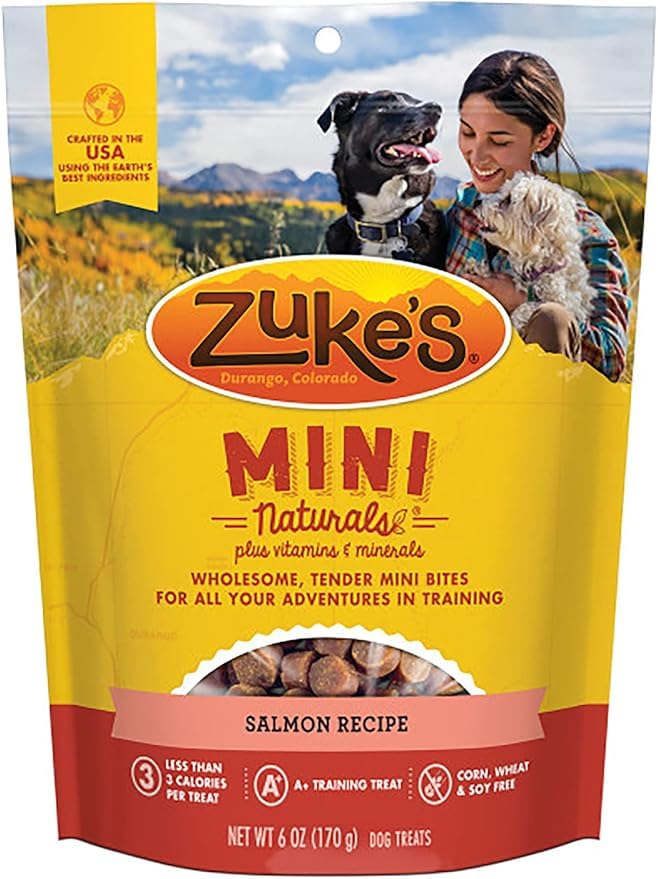 Pet Faves Zukes Mini Naturals Dog Treats Variety Pack - Chicken, Beef, Salmon, Peanut Butter (4 Pack, 6oz Each) + 10ct Pet Wipes