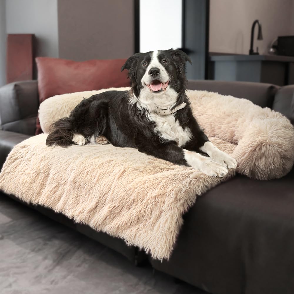 Tinaco Luxurious Calming Dogs/Cats Bed Mats, Dog Pad Washable Removable Couch Cover, Plush Long Fur Mat for Pets, Waterproof Lin