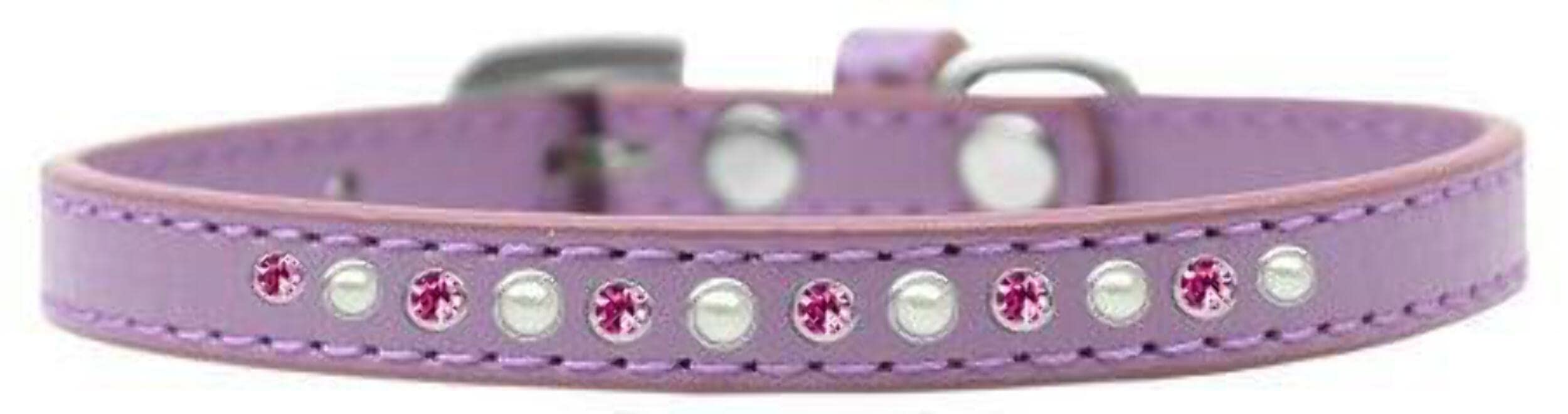 Mirage Pet Products Pearl and Pink Crystal White Puppy Dog Collar, Size 10