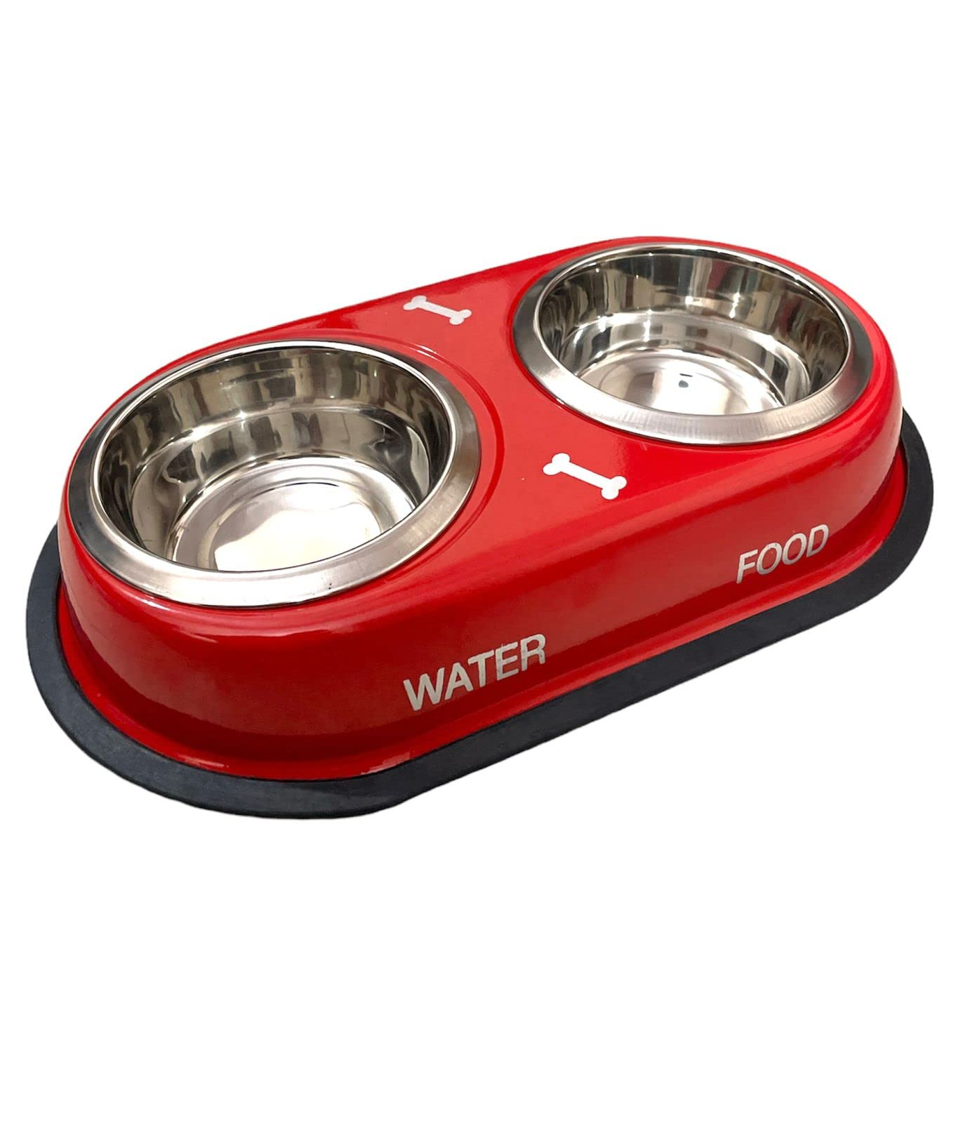 Dogtown Stainless Steel Double Diner Dog&Cat Food Bowls With Anti Slip MatSet For Drinking Or Eating Food (SmallRed),40 Centim