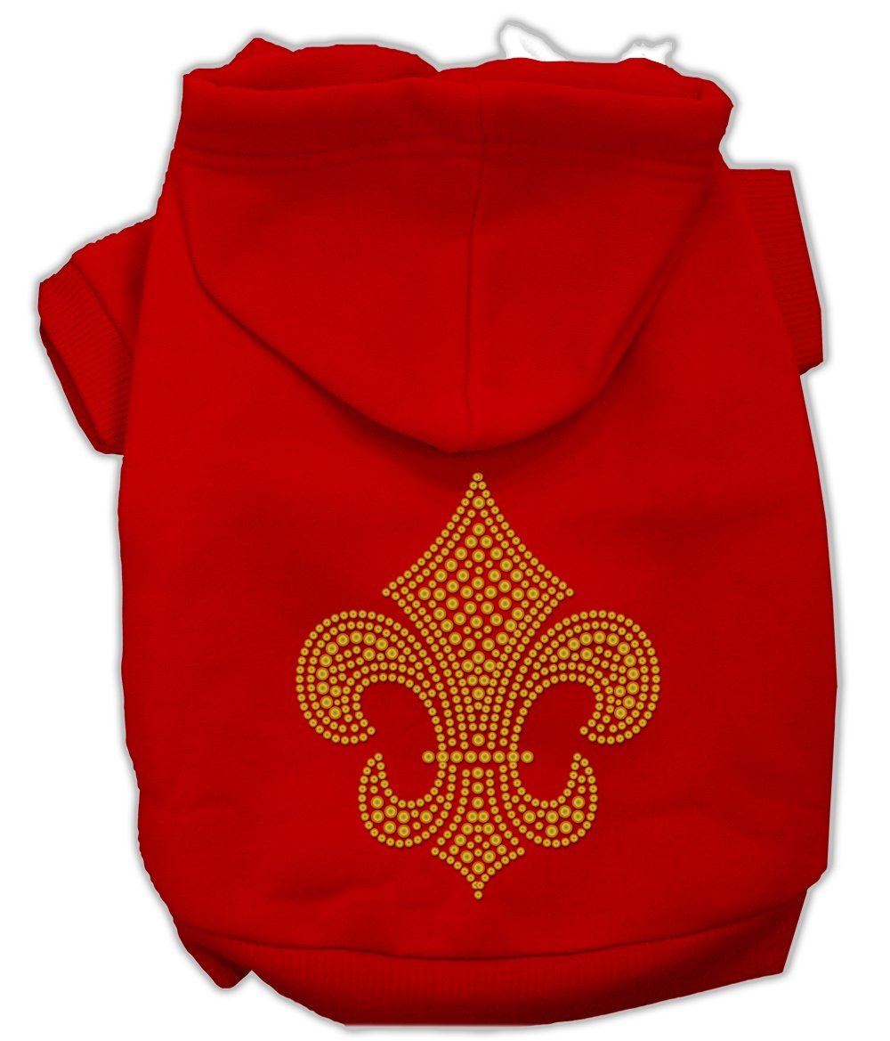 Pet, Dog & Cat Hoodie Rhinestone, "Gold Fleur De Lis" Red MD (6-10 lbs.)