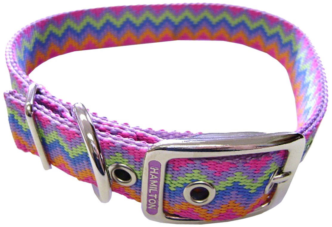 Hamilton Double Thick Nylon Deluxe Dog Collar, 1-Inch by 20-Inch, Weave Multi-Pattern, Lavender