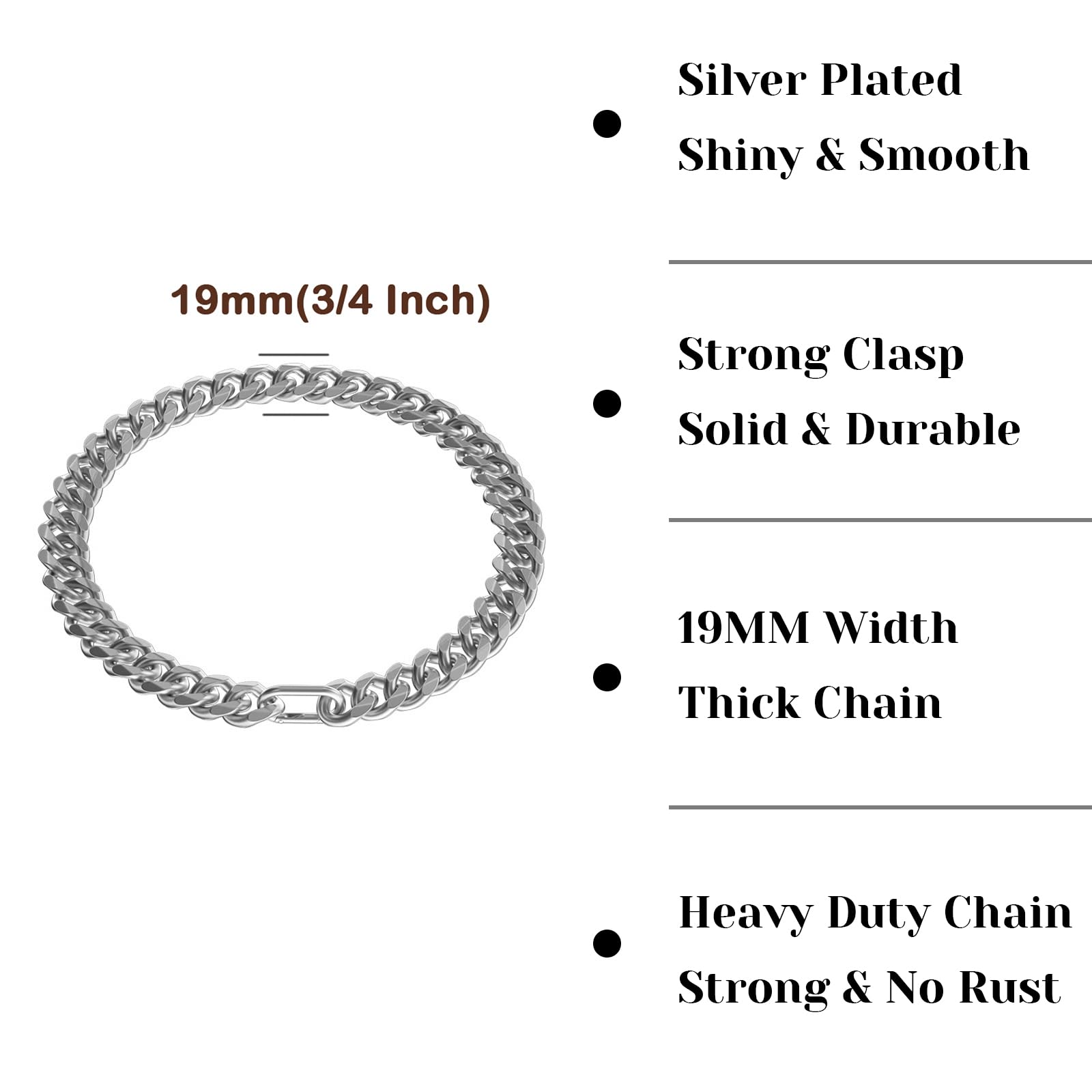 Woofuu 19Mm Heavy Duty Thick Cuban Link Dog Collar,Silver Dog Chain Collar For Small Dogs - 14 Inches Length Dog Necklace Collar