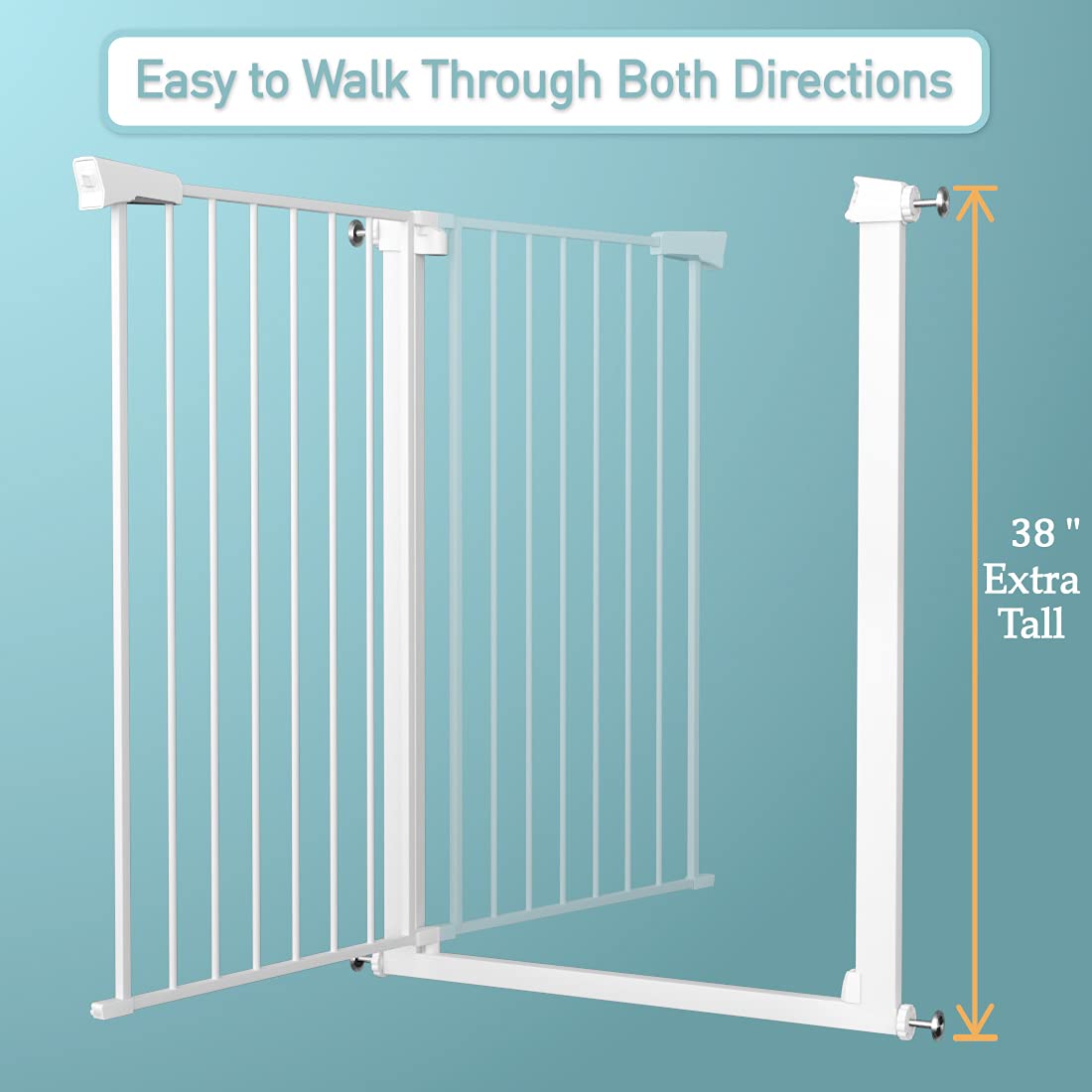 Extra Tall Baby Gate Stand 38' Tall - 54.33'-57.09' Wide Long Walk Through Pet Gate For Kids Or Large Pets - Metal Pressure Mounted Safety Gate
