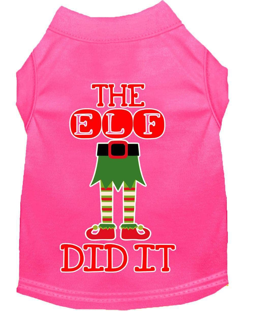 Christmas Pet Dog & Cat Shirt Screen Printed, "The Elf Did It" Light Pink SM (3-6 lbs.)