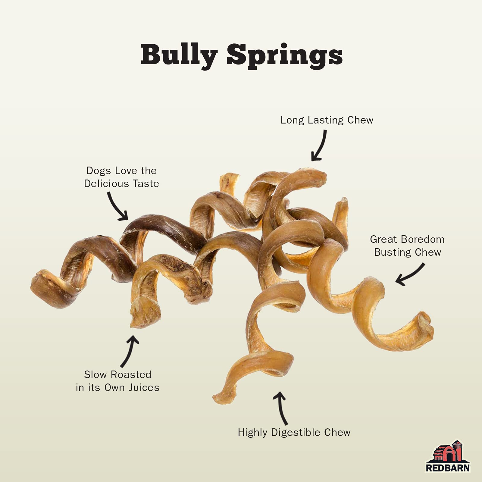 Redbarn All-Natural 4-6 Bully Springs Sticks for Dogs - Premium Grain-Free Single Ingredient Boredom Busting Dental Chew Rawhide