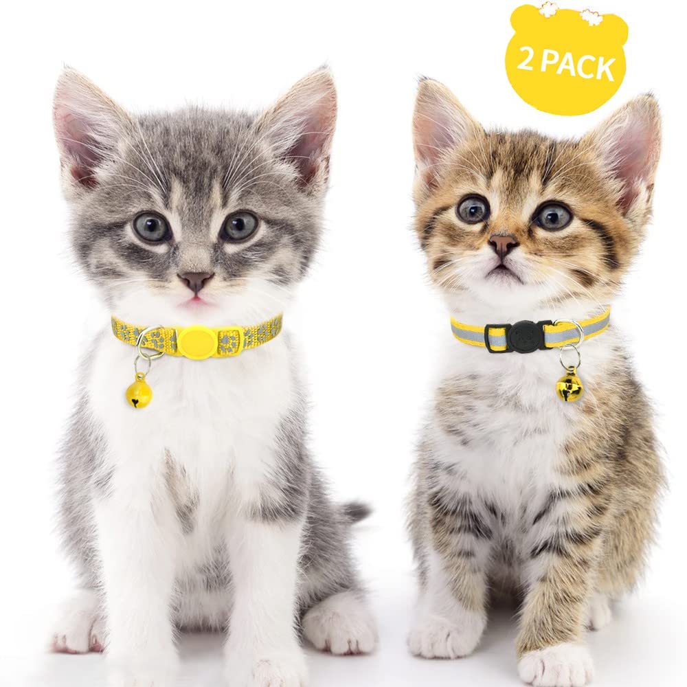 Taglory Reflective Cat Collars Breakaway With Bell, 2 Pack Girl Boy Pet Kitten Collar Adjustable 6-8 Inch, Yellow