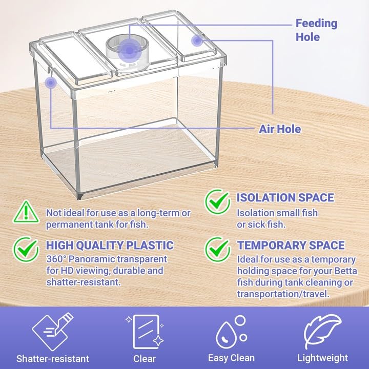 Moonorange Mini Betta Fish Tank, Small Fish Bowl For Temporary Space, 0.2 Gallon Stackable Cube Tank With Artificial Plants And