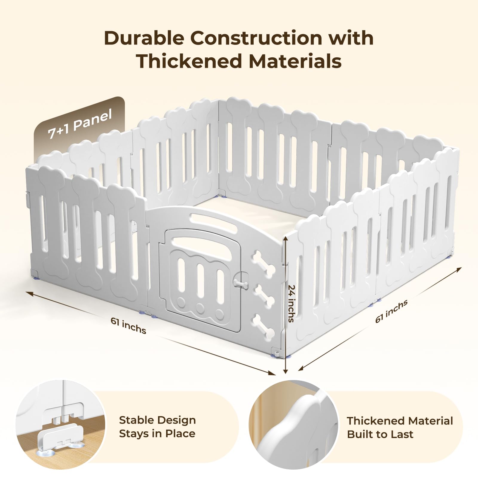 LUCKY MUFFIN Dog Playpen & Whelping Box, 8-Panel Lightweight Plastic Fence, Regular Size, White, Model LM-WB1-REG-WT-8
