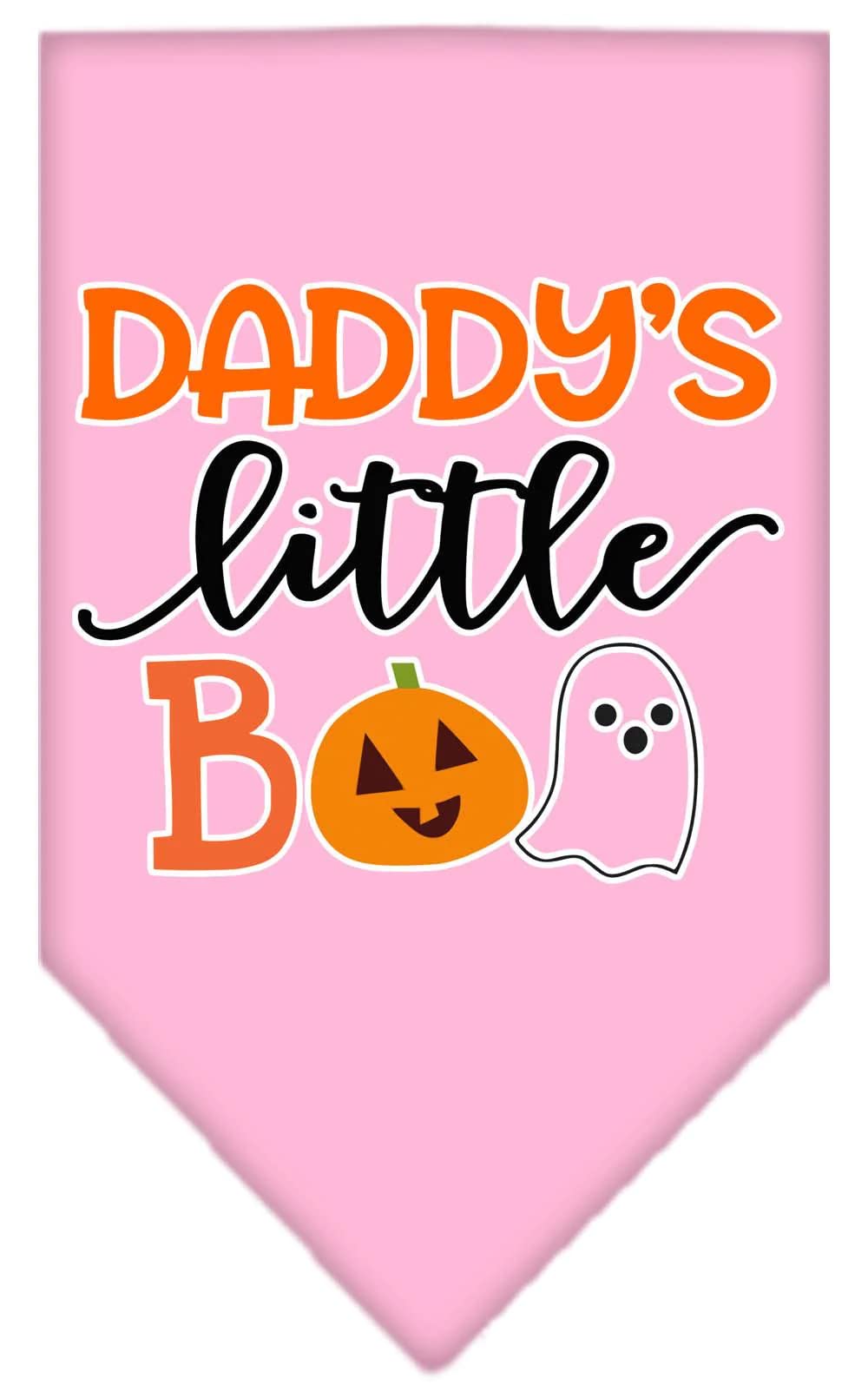 Halloween Pet and Dog Bandana Screen Printed, "Daddy's Little Boo" Light Pink Large
