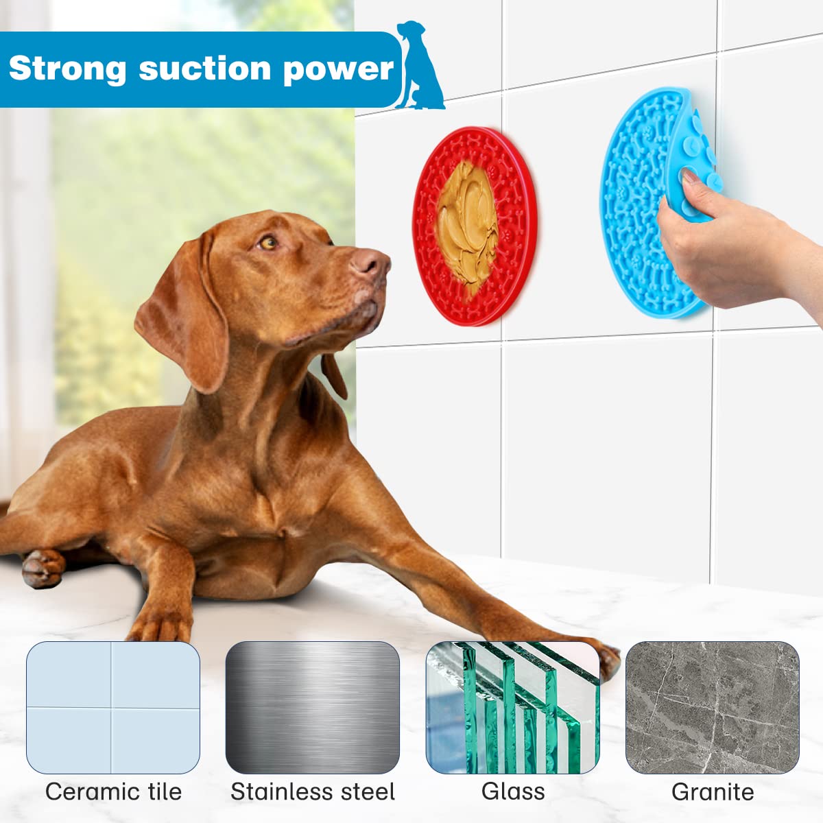 MooonGem Dog Lick Pad, Pet Bathing Grooming Distraction Wall Mounted Silicone Slow Feeder Mat with Strong Suction, 2 Pack