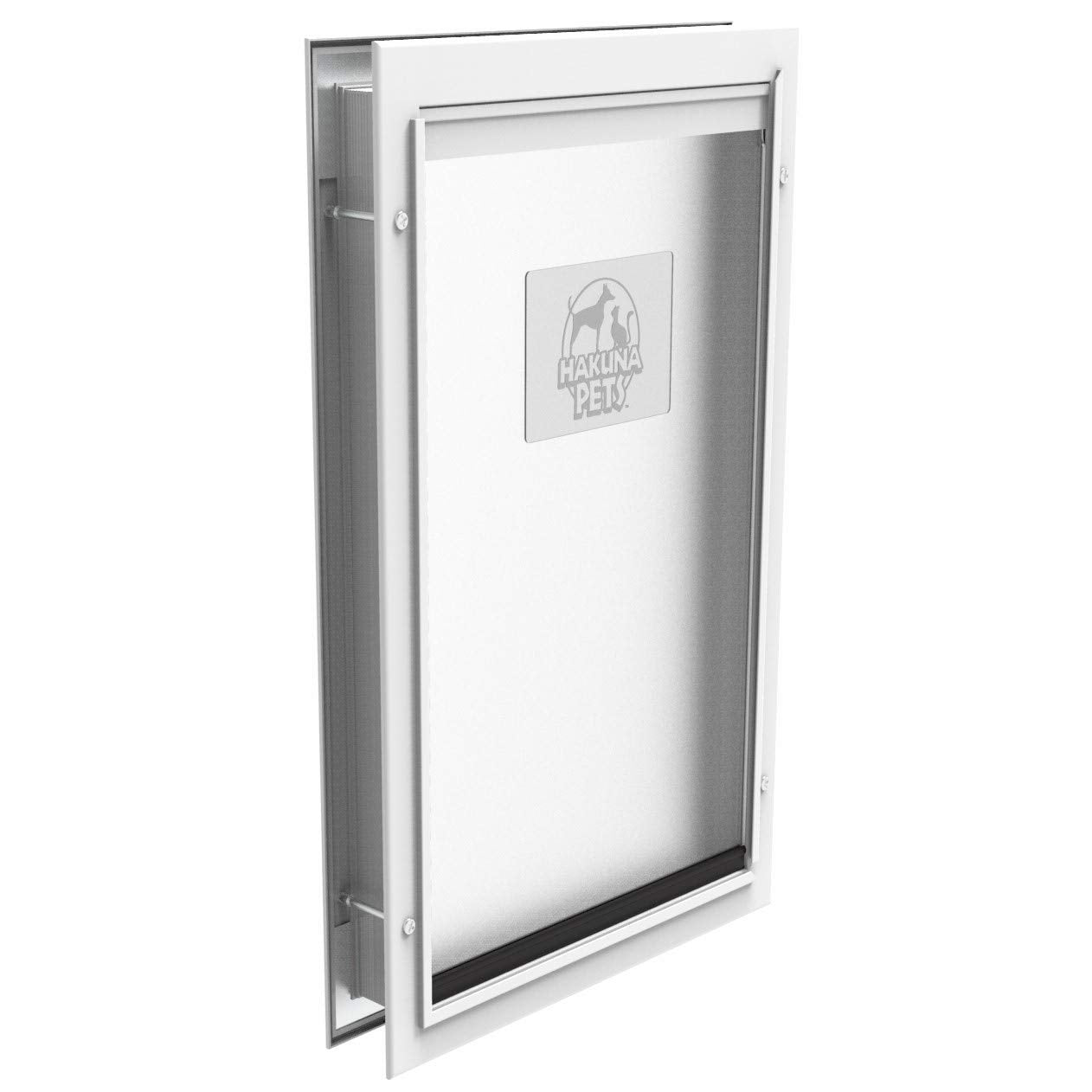 Hakuna Pets Deluxe Aluminum Pet, Cat And Dog Door With 2-Way Locking Panel For Screens, Doors And Walls Up To 2.8' Thick, X-Large, White