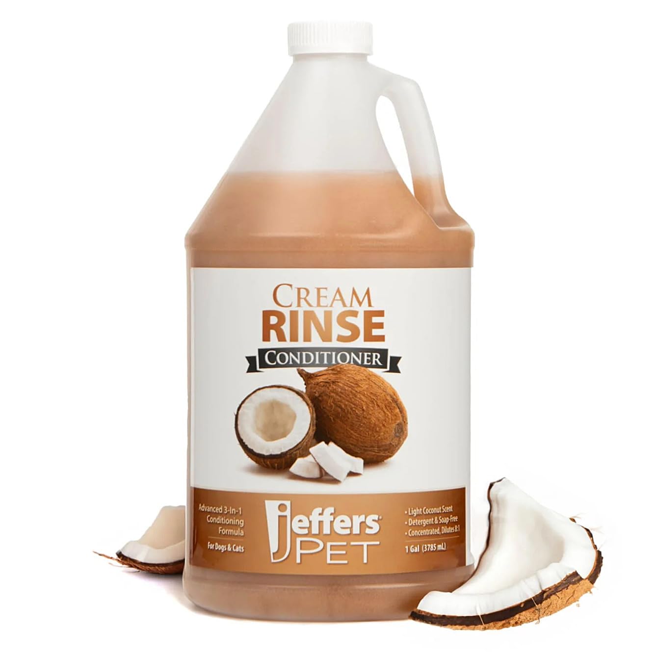 Jeffers Pet Cream Rinse 3 In 1 Conditioner - Moisturizing & Detangling Formula For Dogs & Cats, Coconut Oil Infused, Light Scent