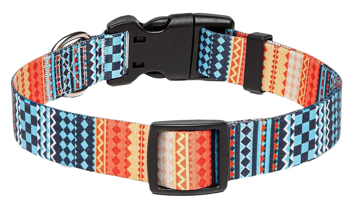 Mihqy Dog Collar With Bohemia Floral Tribal Geometric Patterns - Soft Ethnic Style Collar Adjustable For Small Medium Large Dogs(Bohemian Orange,S)