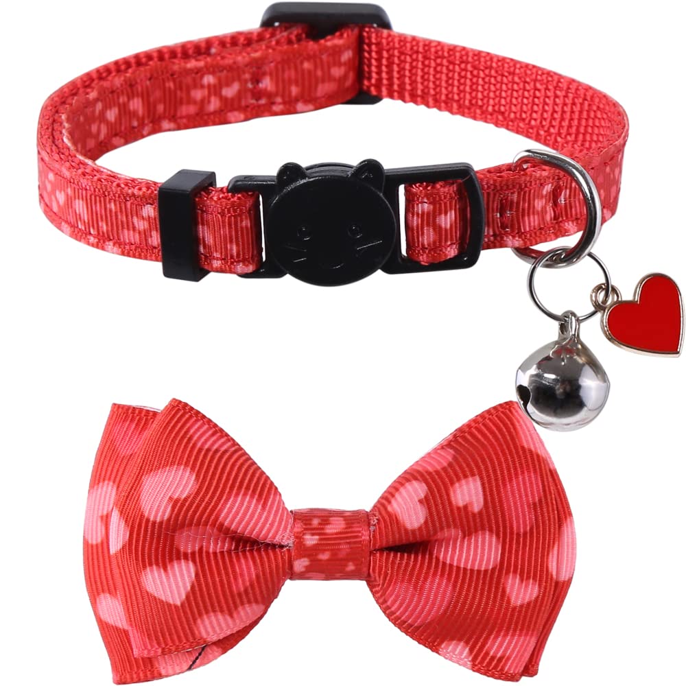 Lamphyface Valentine'S Day Cat Collar Breakaway With Cute Bow Tie And Bell For Kitty Adjustable Safety Love Heart