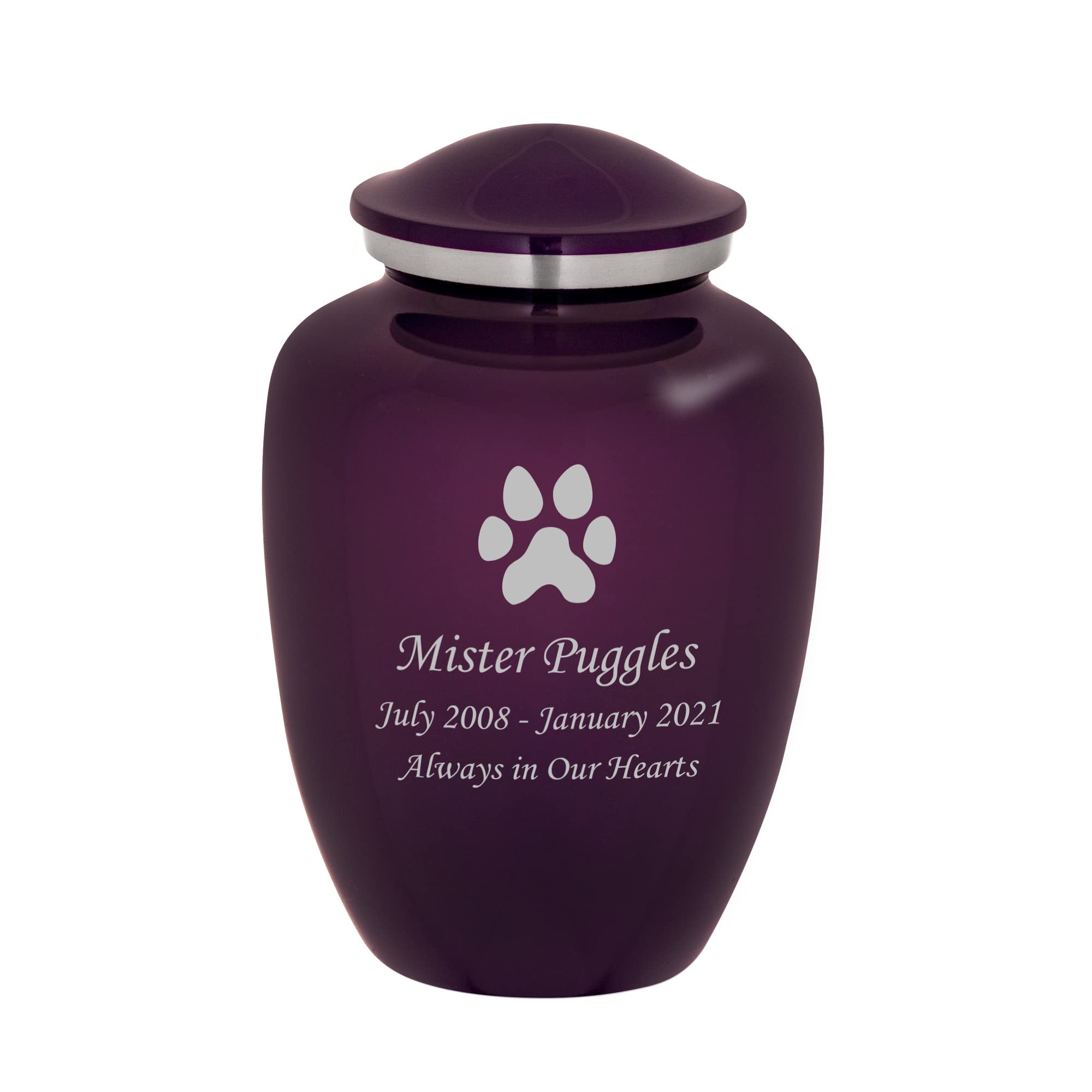 Mainely Urns Homage Medium Custom Engraved Dog Paw Cremation Urn For Pet Ashes - Vase Style Pet Urn - 80 Cubic Inch Capacity - P