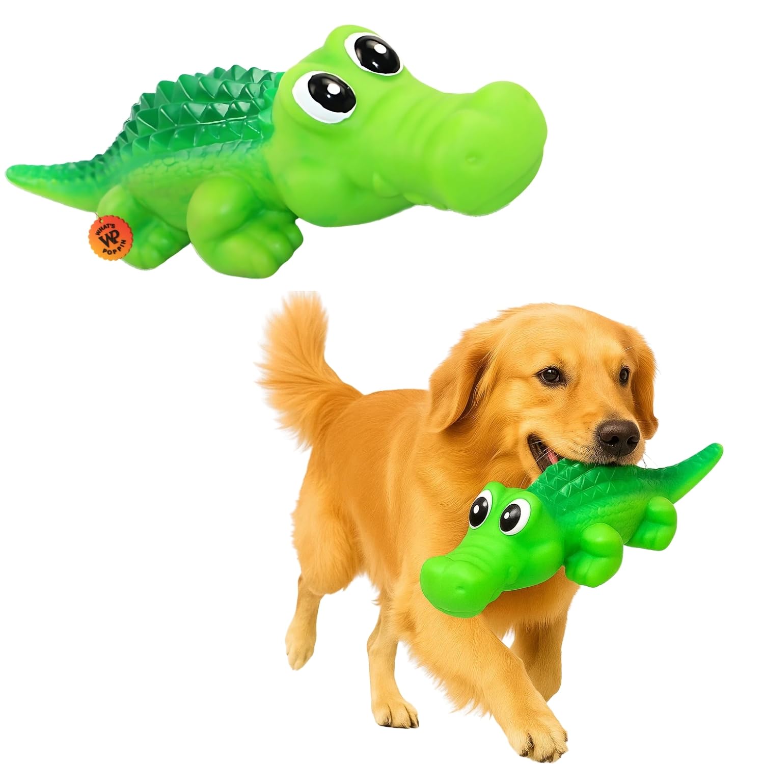 WhatS Poppin Crocodile Squeaky Dog Toy For Chewing, Fetch & Interactive Play | Textured Pet Toy For Dogs & Puppies | BuiltIn S
