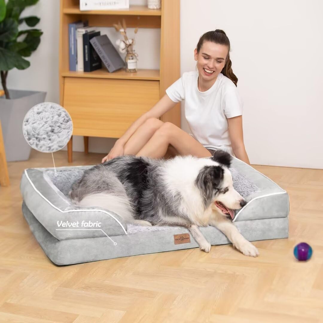 Comfort Expression Xxl Dog Bed For Extra Large Dogs, Cooling Dog Bed, Orthopedic Memory Foam Dog Bed For Giant Dogs, Waterproof Dog Bed With Bolster & Removable Cover(Xx-Large,Light Grey)