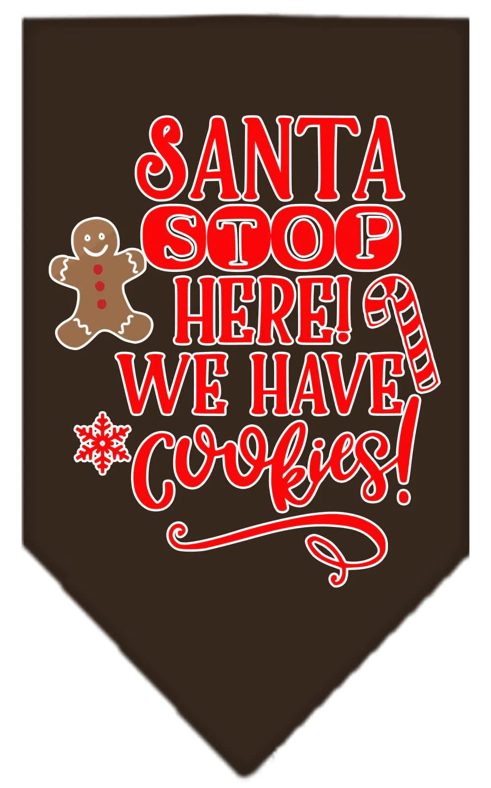 Christmas Pet and Dog Bandana Screen Printed, "Santa, Stop Here! We Have Cookies!" Grey Large