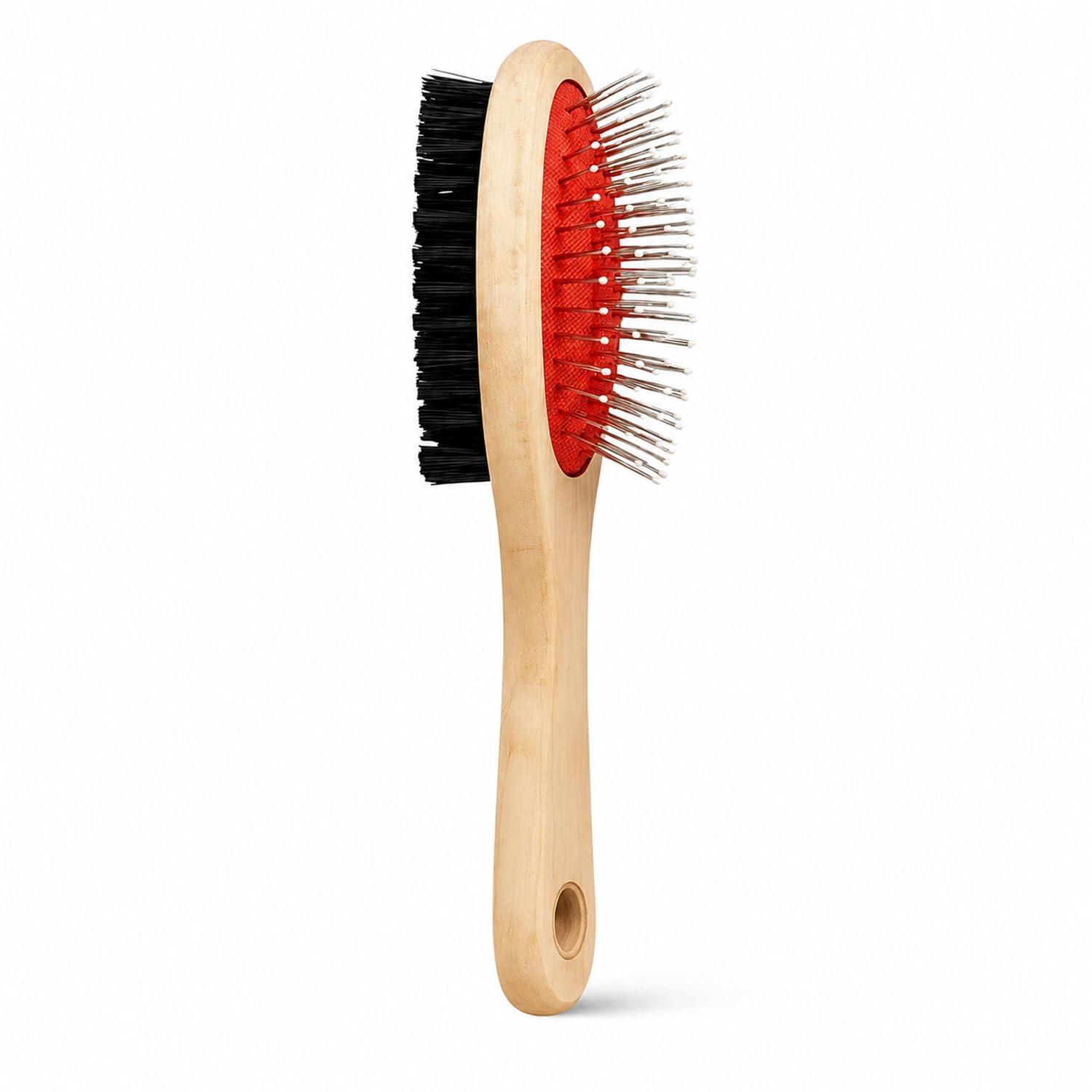 Emily Pets Double Sided Pet Grooming Brush For Dogs & Cats | Wooden Handle Slicker Brush For Shedding, Detangling & Pet Hair Cle