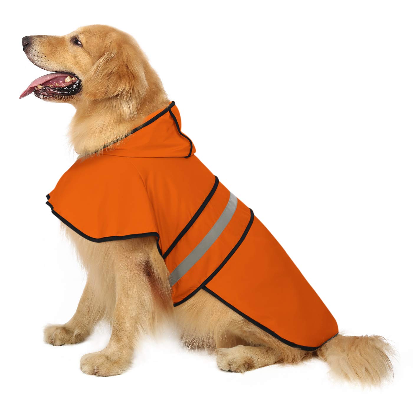Hde Dog Raincoat Hooded Slicker Poncho For Small To X-Large Dogs And Puppies Safety Orange - L