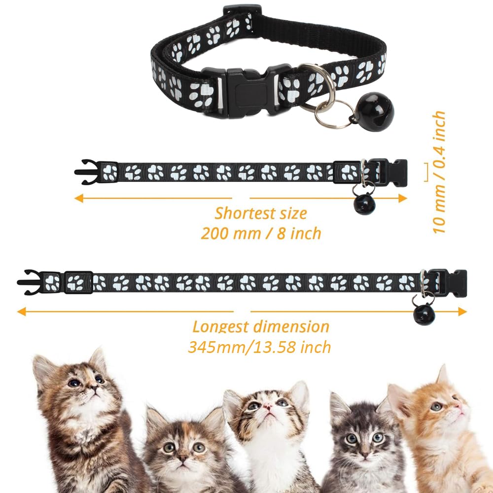 Mjiya Cat Collar With Bell, Breakaway Grid Collar With Plastic Buckle, Light Adjustable, Nylon, Kitty Collars (Black)
