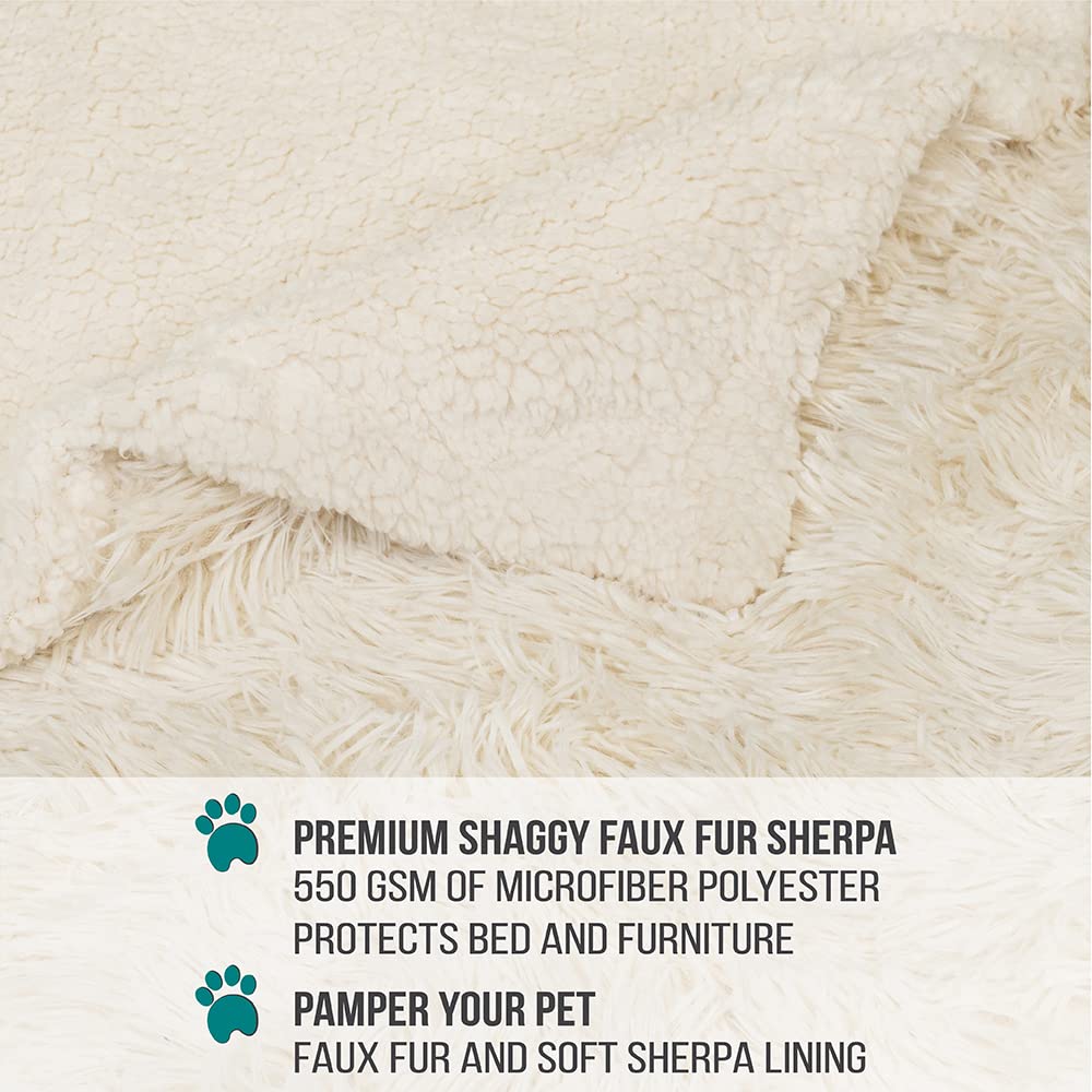 Petami Waterproof Dog Blanket For Bed Xl Dog Pet Blanket Couch Cover Protector, Sherpa Fleece Fuzzy Leakproof Blanket For Sofa Furniture Queen Bed Protection Reversible Soft Fluffy, 90X90 Cream Beige