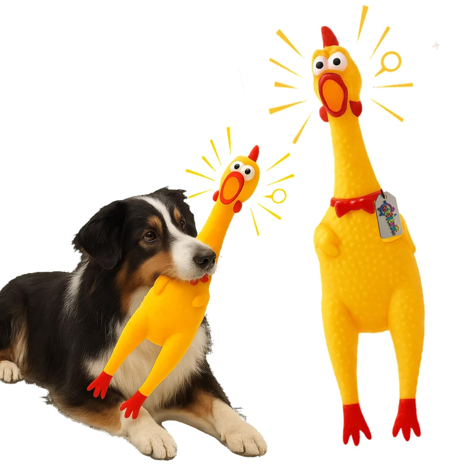 Western Era Squeaky Chicken Dog Toy 32CM | Rubber Rooster Shaped Interactive Chew Toy for Dogs & Puppies | Builtin Squeaker for