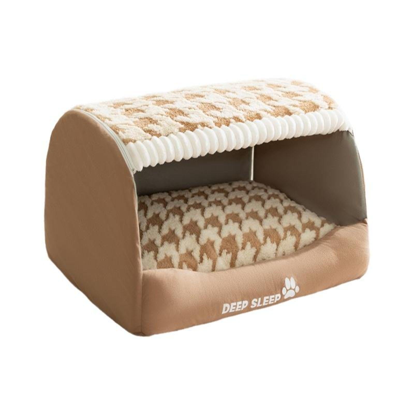 Zoomella Dog Bed, Houndstooth Drawer Bed, SemiEnclosed, Windproof, Warm, Removable Cover Brown 45 * 35 * 30cm|Sofas, Loveseats 