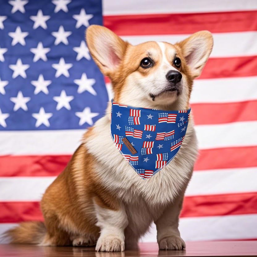 Mr.Chubbface American Flag Dog Bandana, 4Th Of July Cotton Bandana For Small Medium Large Dogs, Adjustable Pet Triangle Bibs Sca