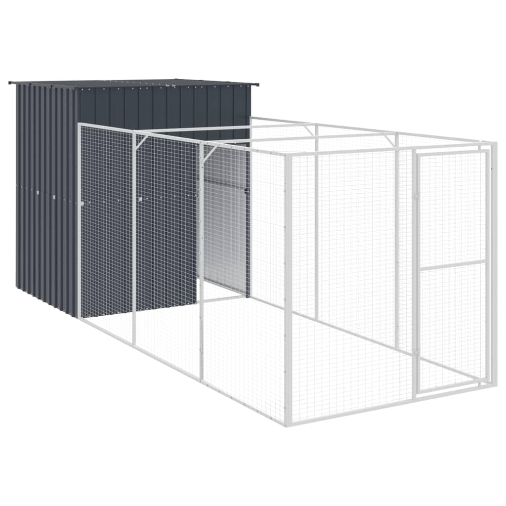vidaXL Dog House, Dog Kennel for Outdoor Yard, Dog Crate with Run, Puppy Playpen Pet Cage House Pet Supply, Anthracite Galvanise