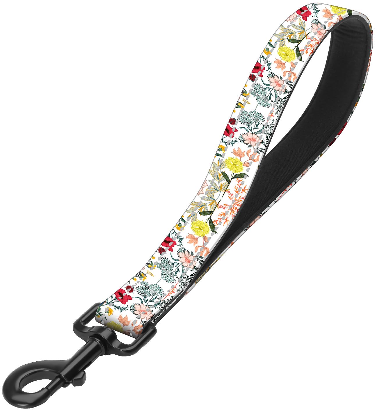 Short Dog Leash With Reflective Nylon Padded Handle - Ideal For Training And Control Of Large And Medium Dogs (White Flowers)