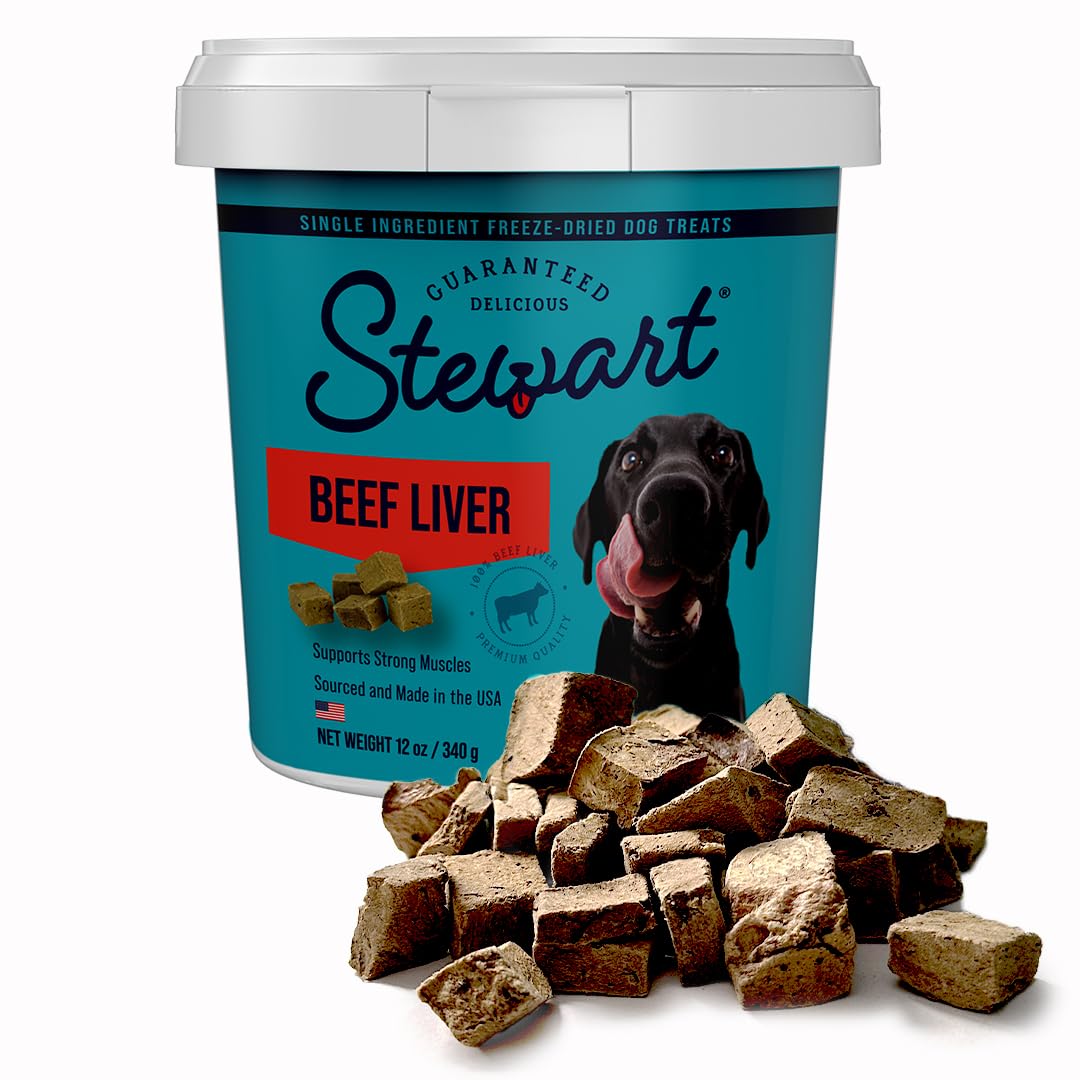 Stewart Freeze Dried Dog Treats, Beef Liver, Grain Free & Gluten Free, 12 Ounce Resealable Tub, Single Ingredient, Made in USA,