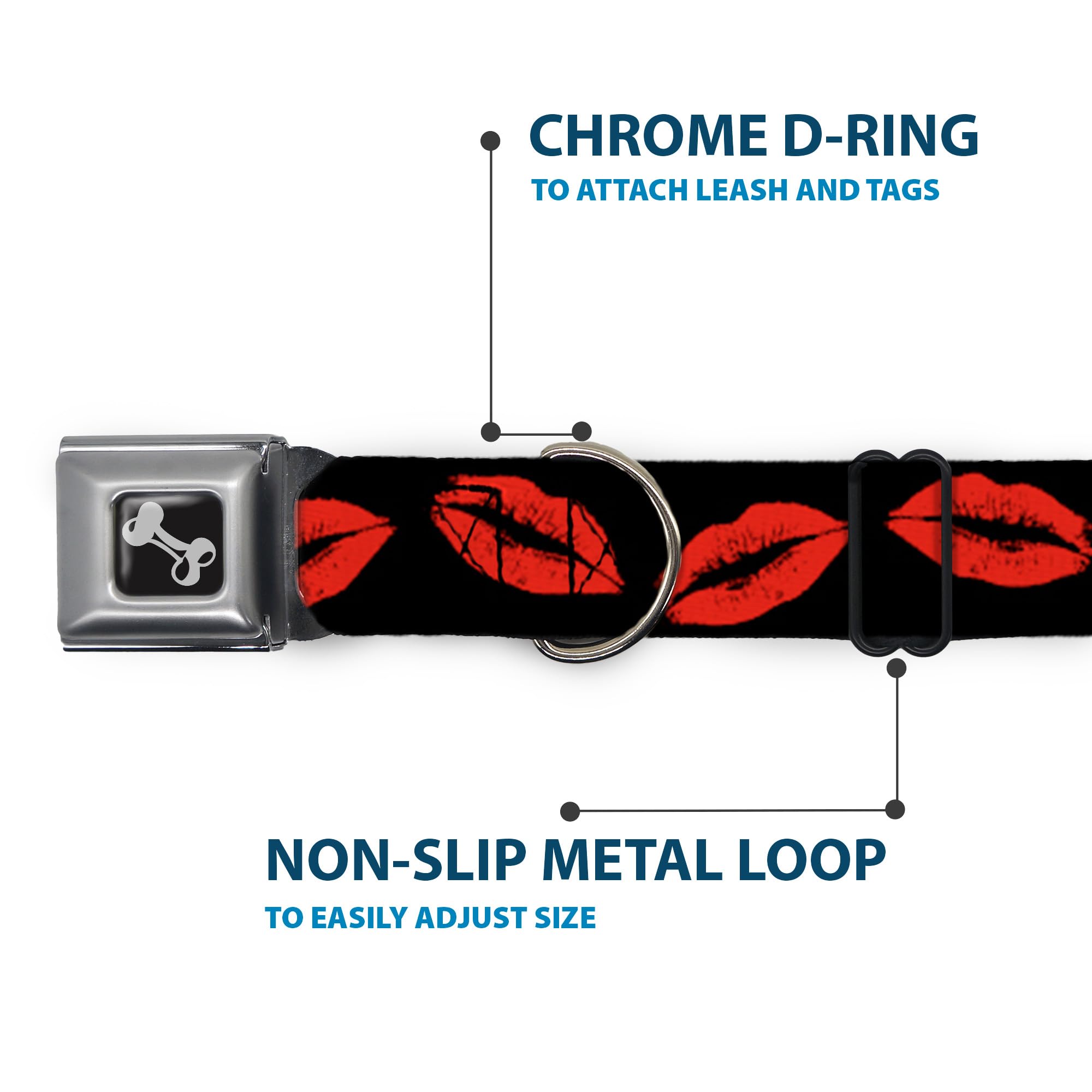 Buckle-Down Seatbelt Buckle Dog Collar - Kisses - 1.5 Wide - Fits 16-23 Neck - Medium