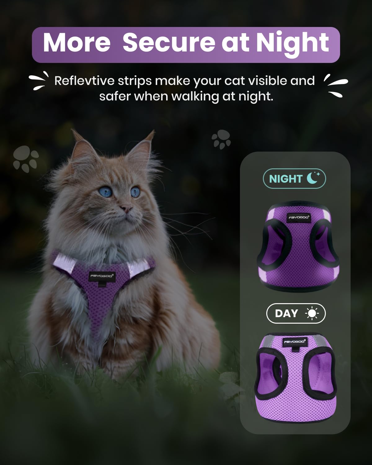 Fayogoo Cat Harness, Cat Leash And Harness Set For Walking Escape Proof, Harness For Small Cats/Small Dogs, Large Kitten/Puppy H