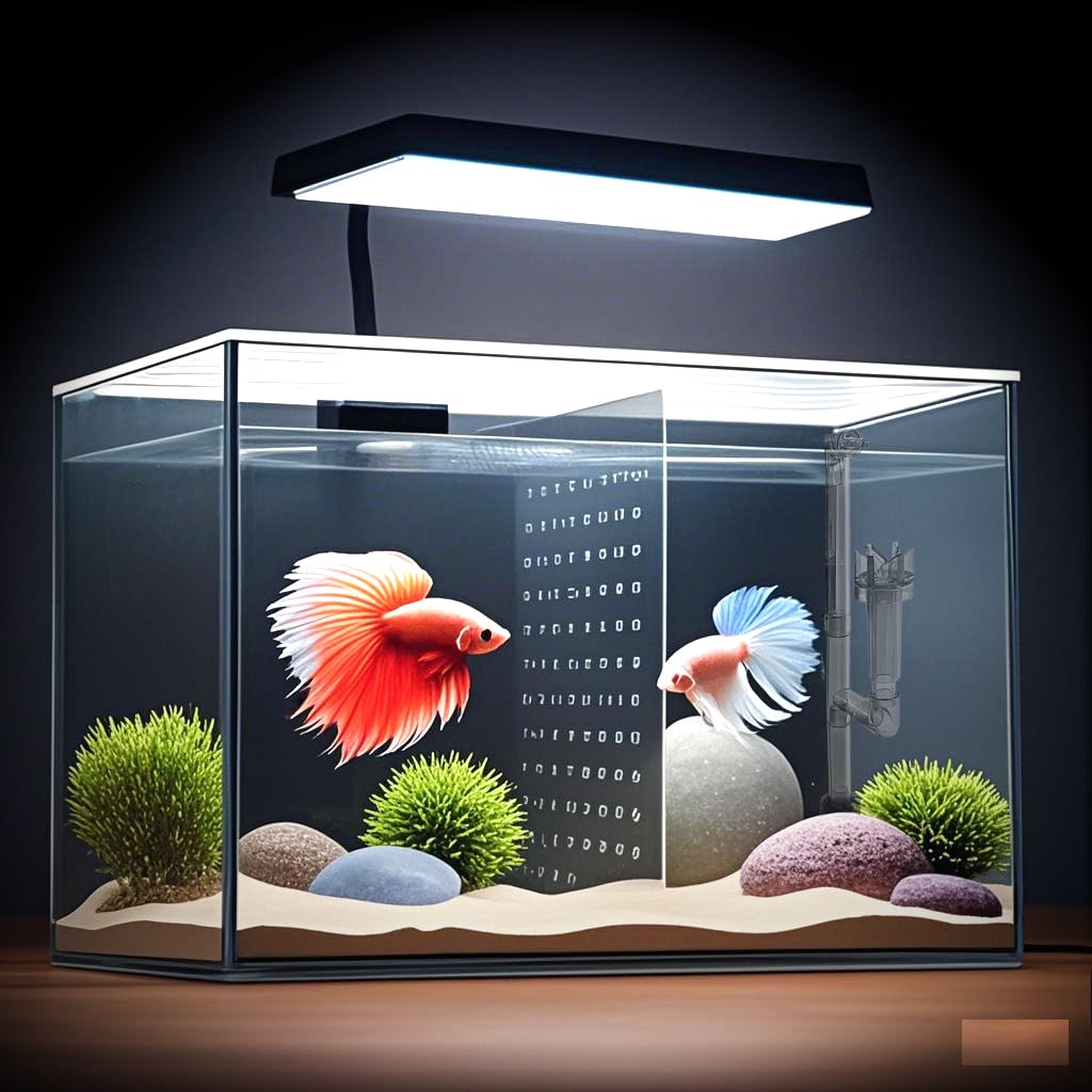 Ipriro 3 Gallon 12.6    L Fish Nano Glass Aquarium, With Separator Plate For Betta, Multi-Functional Square Fish Tank With Filte