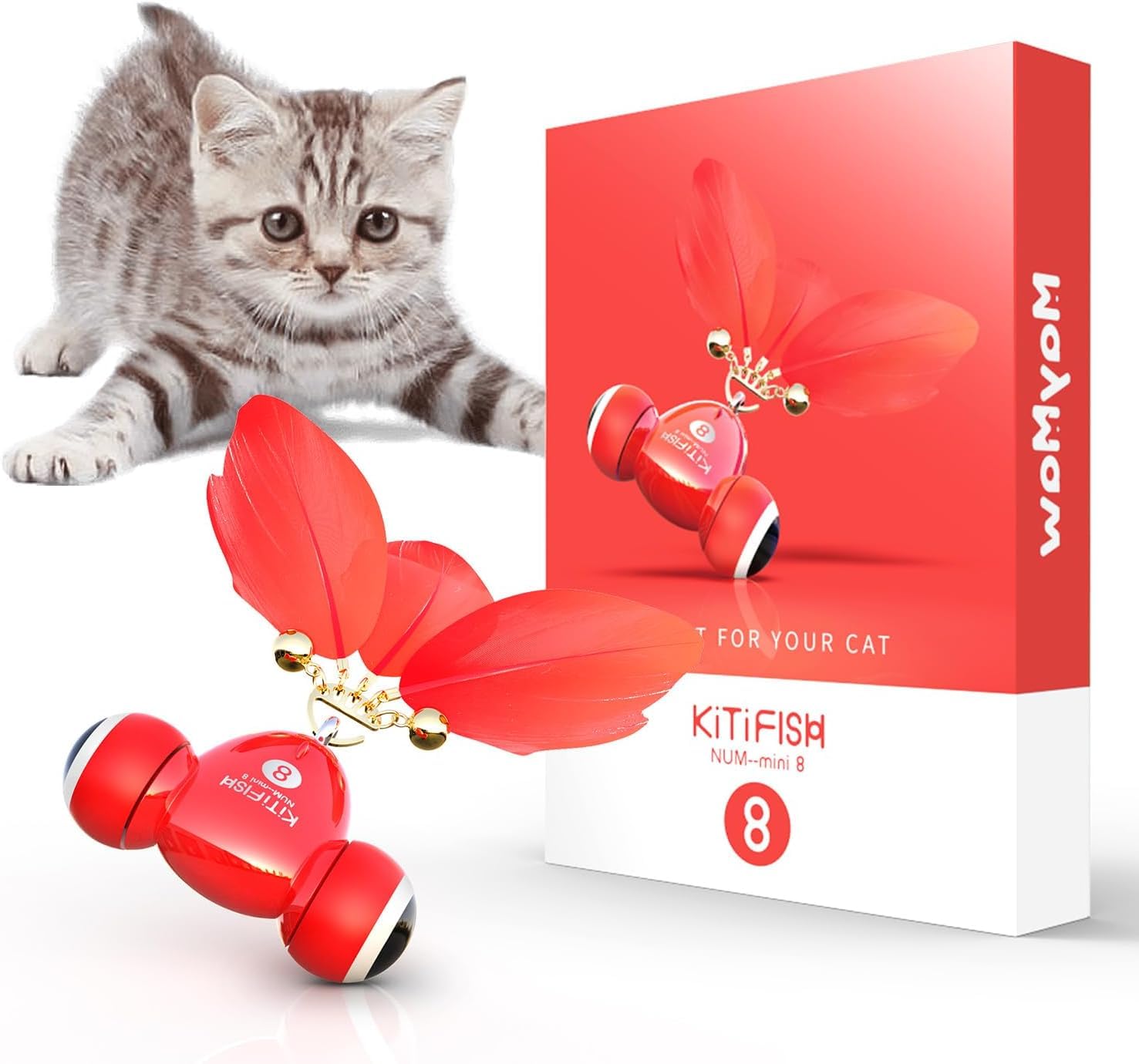 Duasdne Interactive Cat Toys The Kitifish Rechargeable Automatic Cat Toy For Indoor Cats With Feather And Bell Fast Rolling On H