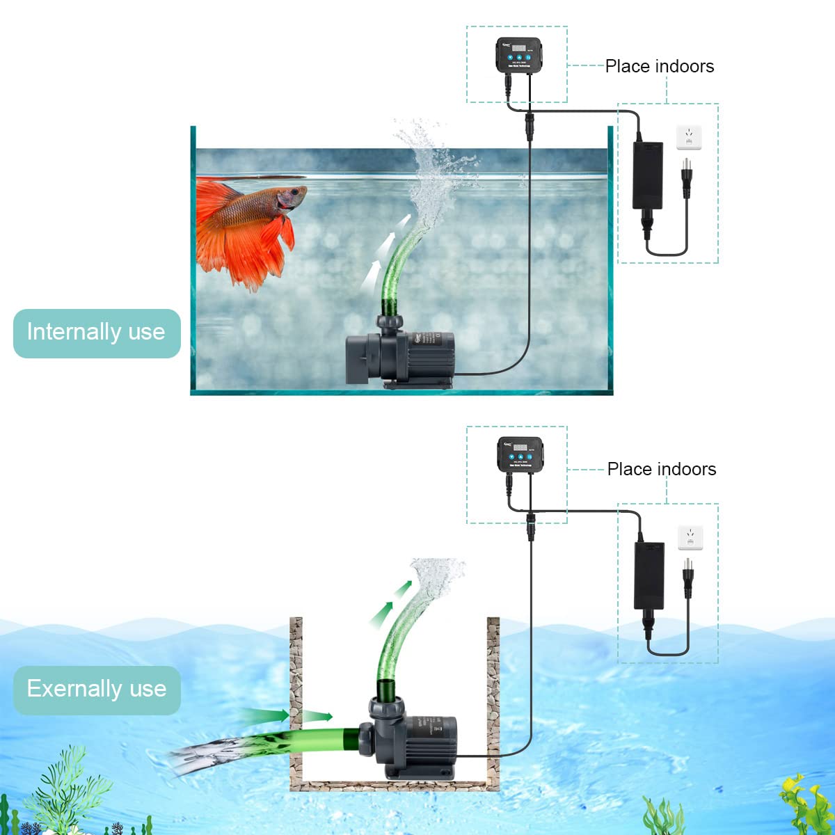 Hygger 2650GPH Quiet Submersible 24V Water Pump, 80W, 19.7ft with Controller for Fish Tanks, Aquariums, Ponds, Hydro