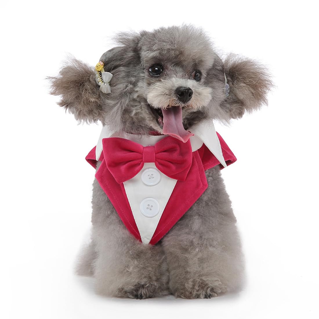 Doteyayp Puppy Velvet Tuxedo With Detachable Bowtie Prom Wedding Formal Wear Prince Costume For Small Dog (Medium, Rose)