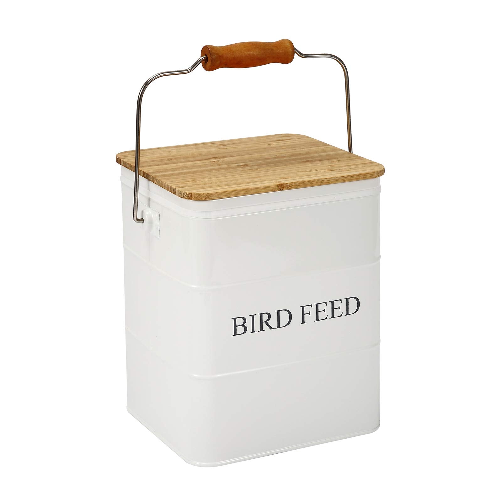 Brabtod Bird Seeds storage container,Bird Seed Container,Metal food tin for Birds, pet snacks Canisters with wooden lid/handle/s