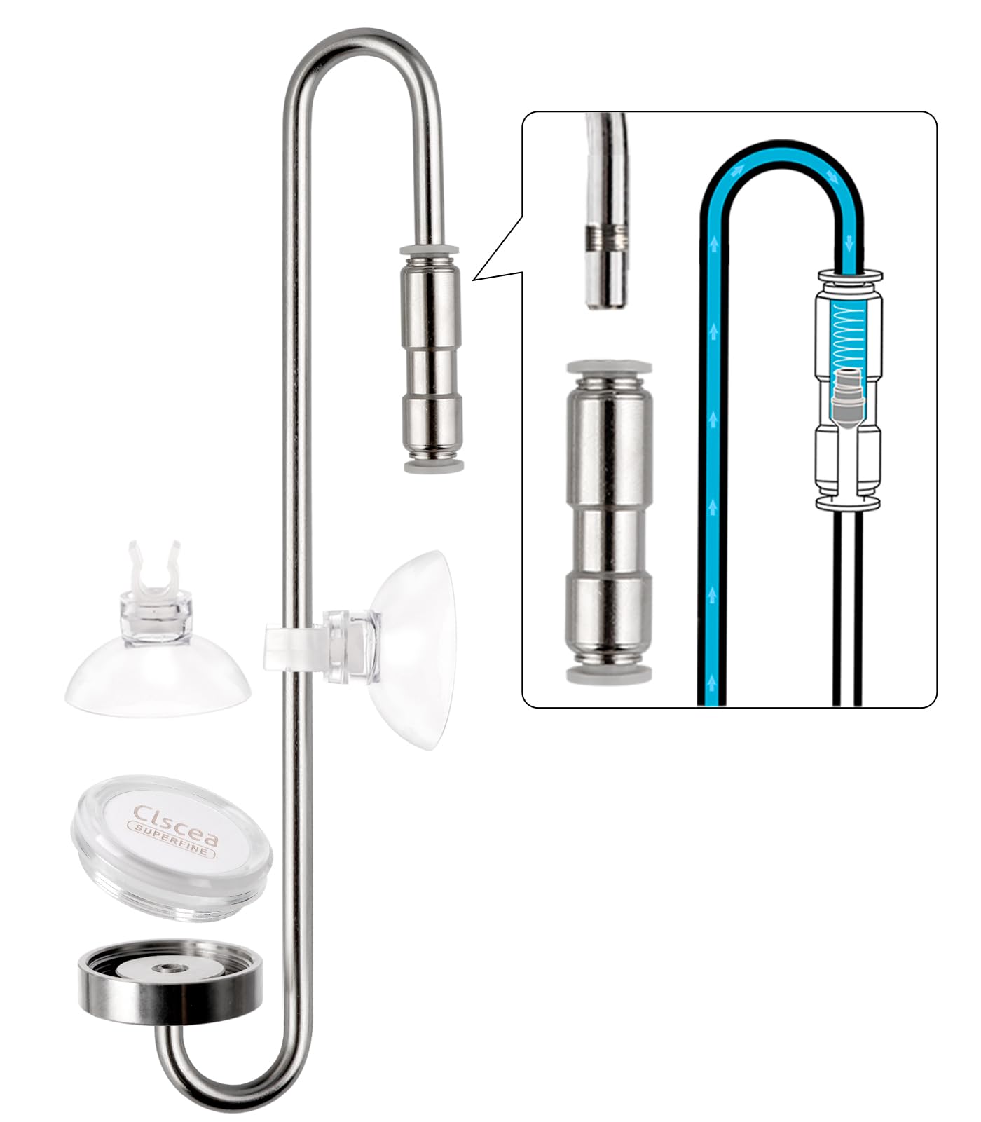 Clscea Aquarium Stainless Steel Co2 Diffuser Atomizer With Integrated Check Valve, Dc300-25