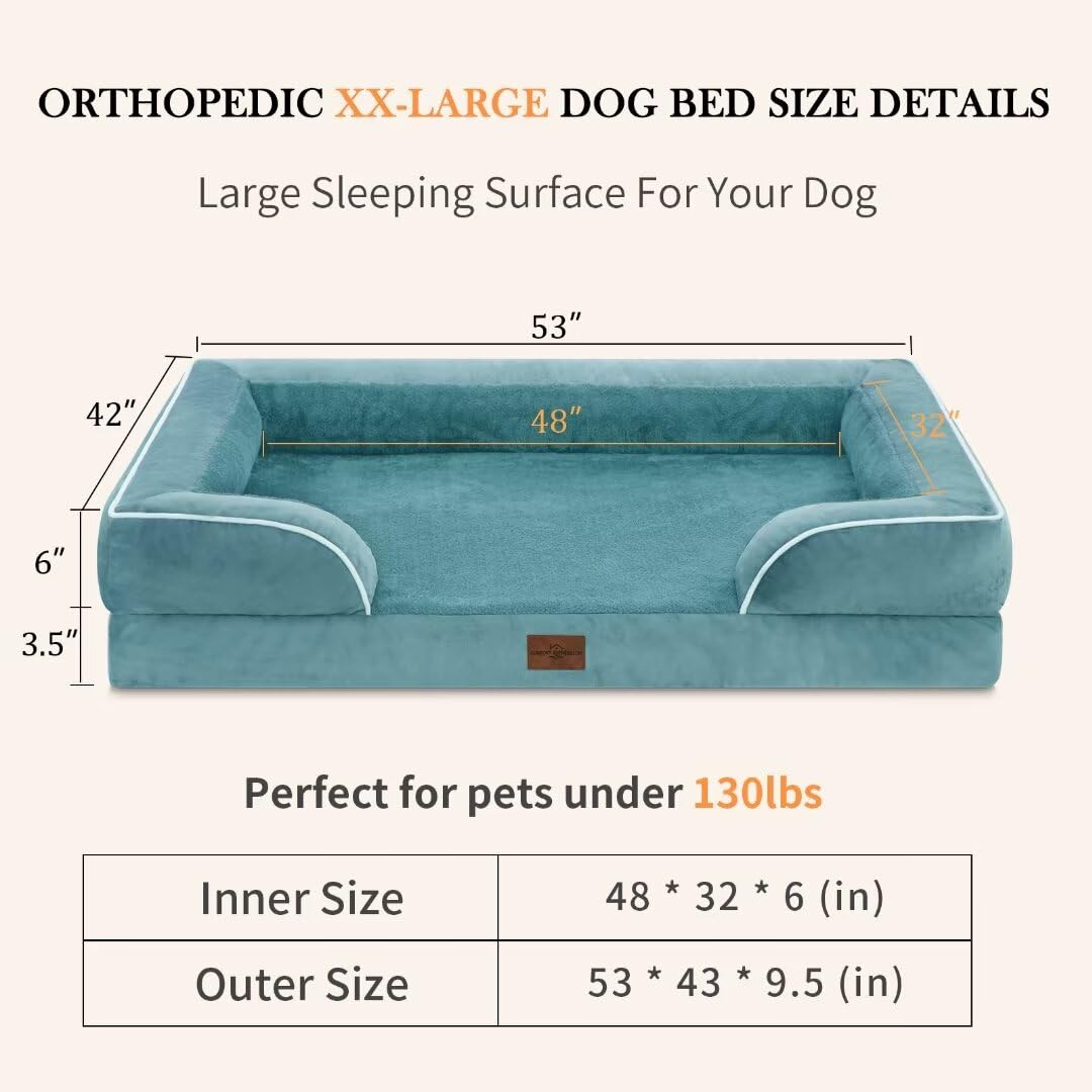 Comfort Expression Xxl Waterproof Orthopedic Dog Bed For Extra Large Dogs, Orthopedic Foam Dog Sofa Bed With Washable Removable Cover & Non-Slip Bottom(Xx-Large,Washed Blue)