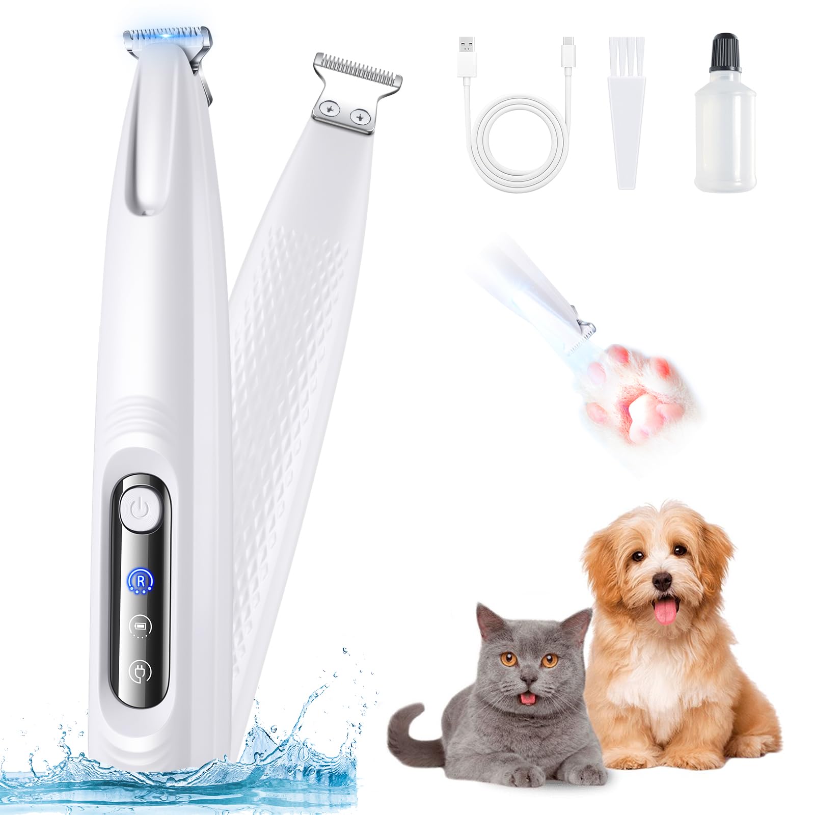 Hvsotv Dog Paw Trimmer With Led Light, 18Mm Widen Blade, 35Db Low Noise, Led Display, Fully Waterproof, Usb Rechargeable Pet Hai